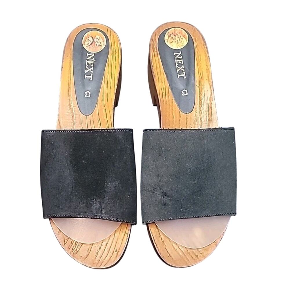 Black Suede Wooden Clog Sandals Women’s 9.5 Boho Chic